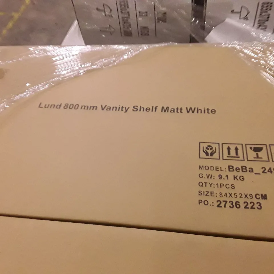 BOXED LUND 800MM VANITY SHELF IN MATT WHITE - 84X52X9CM