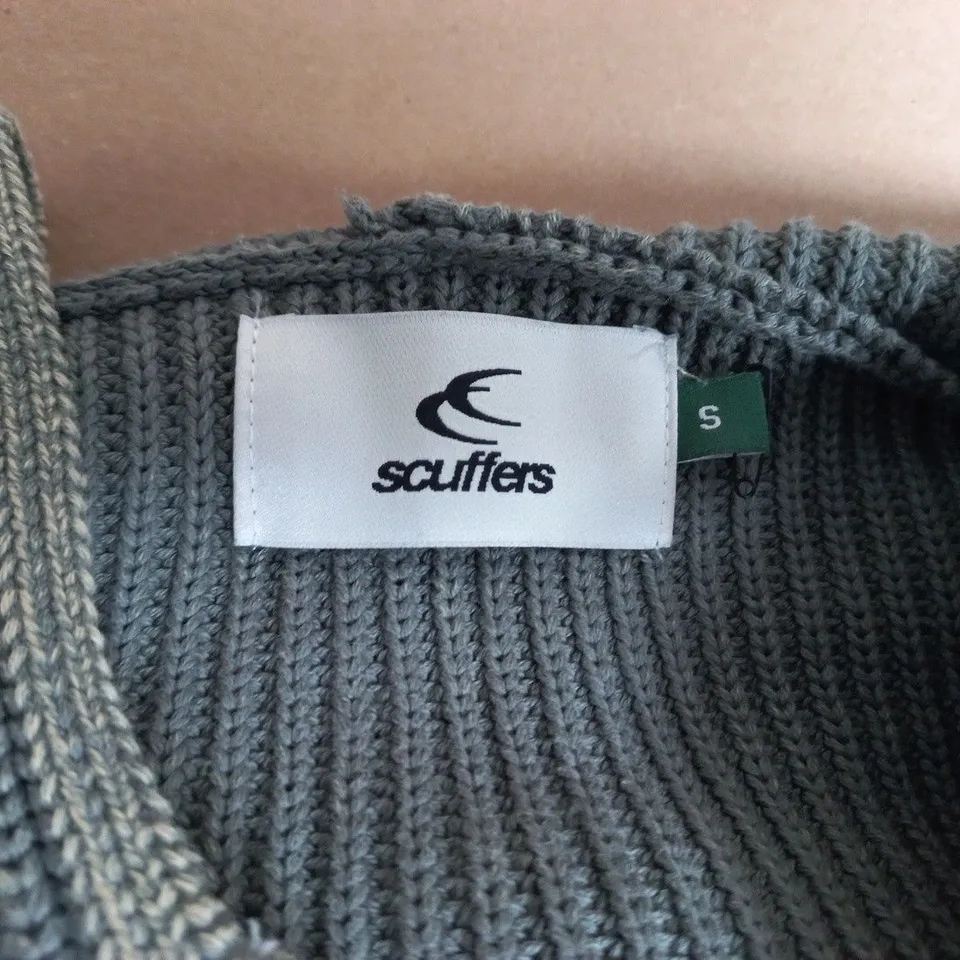 SCUFFERS KNIT ZIP HOODIE CARDIGAN - OLIVE GREEN, UK SIZE S