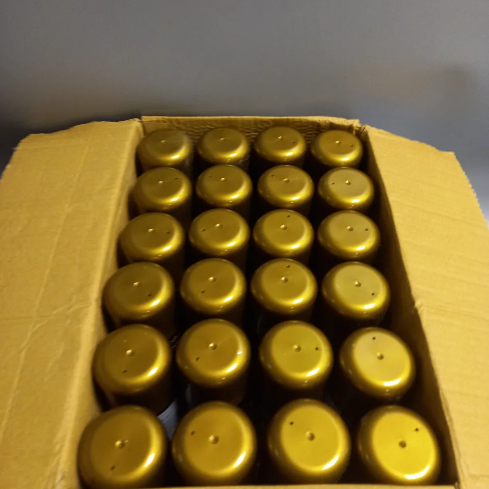 BOXED LOT OF 24 PAINT FACTORY INTERIOR & EXTERIOR METALLIC SPRAY PAINT SHIMMERING GOLD 200ML