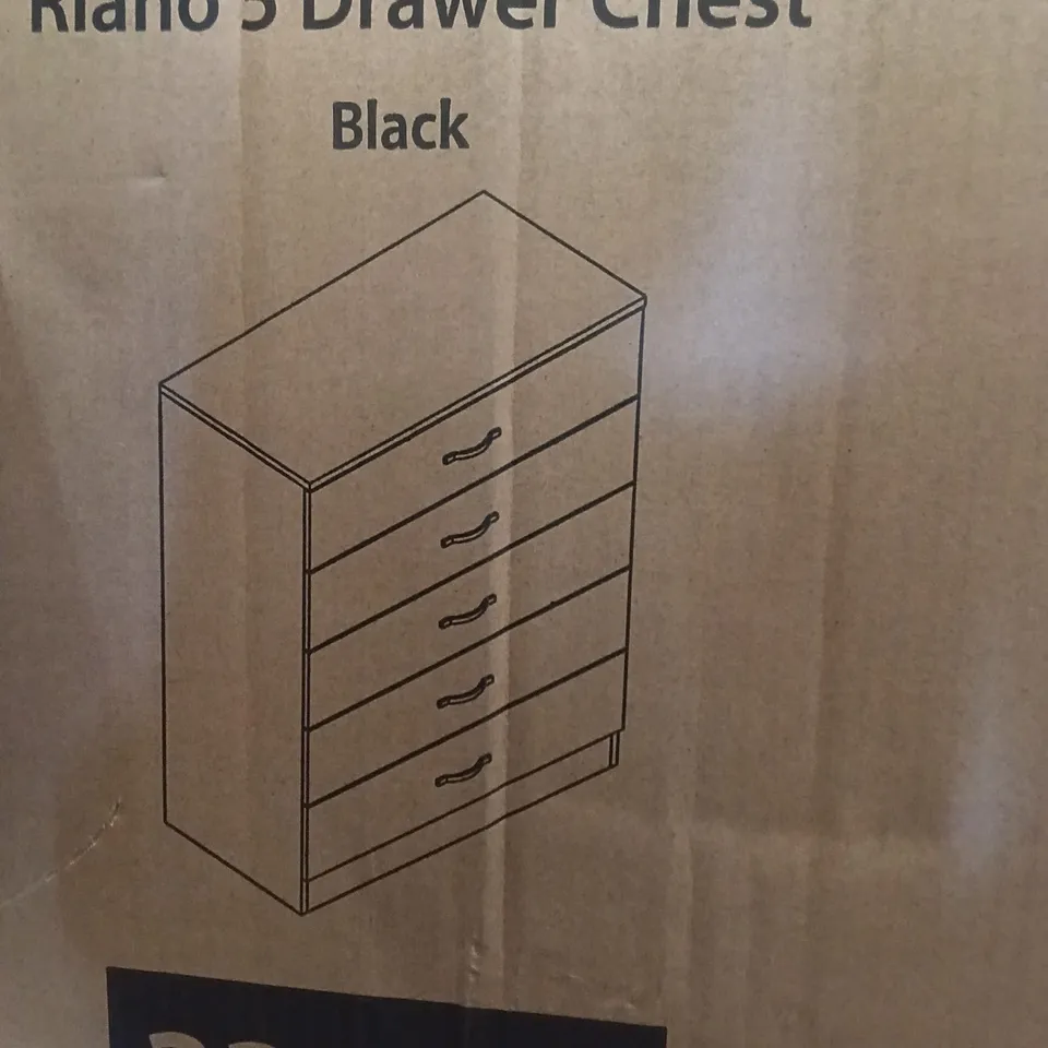 BOXED RIANO 5 DRAWER CHEST - BLACK (1 BOX)