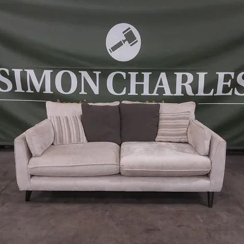 QUALITY DESIGNER SANREMO 3 SEATER CHENILLE UPHOLSTERED SOFA - NATURAL 