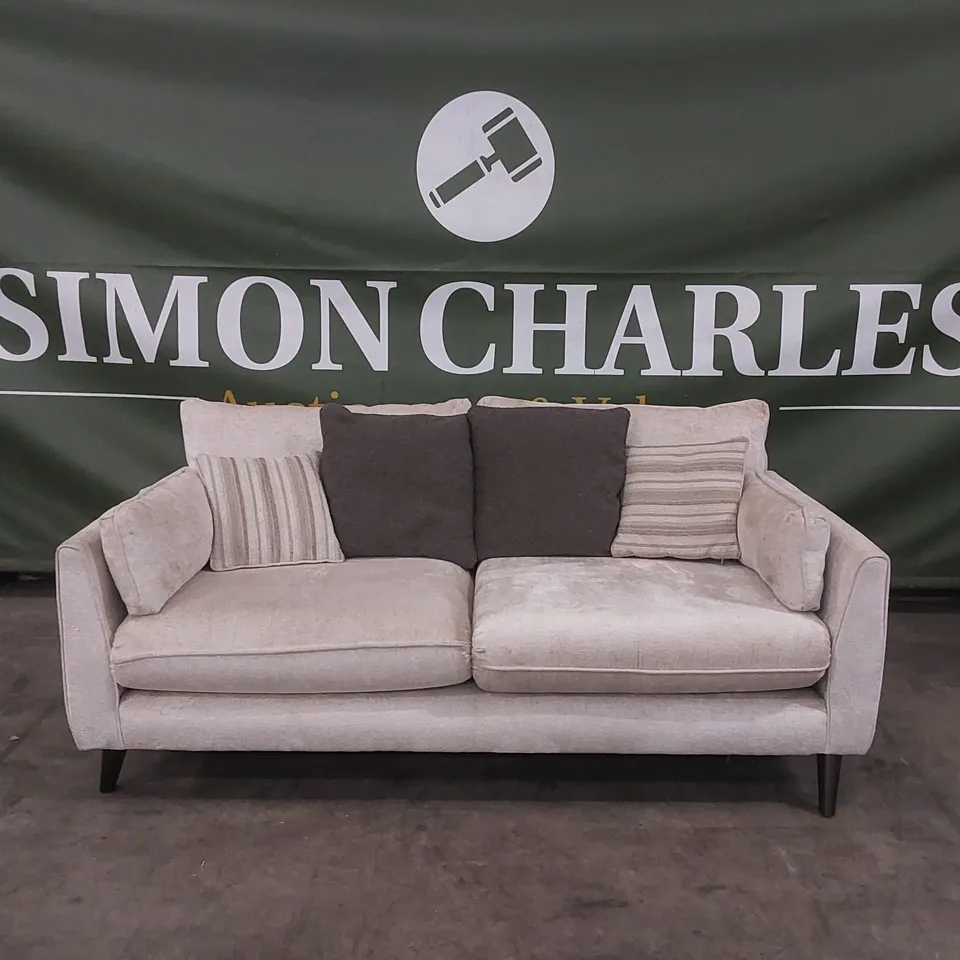 QUALITY DESIGNER SANREMO 3 SEATER CHENILLE UPHOLSTERED SOFA - NATURAL