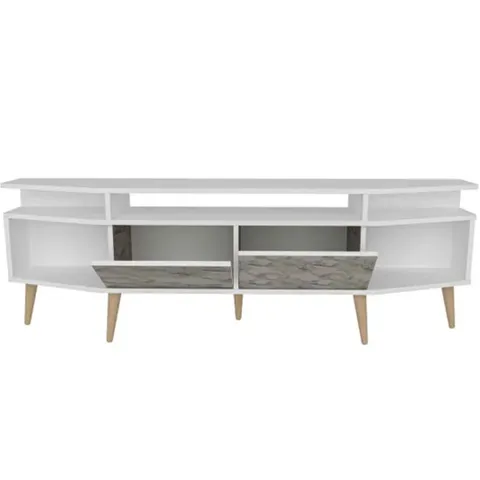 BOXED DECOROTIKA DENNIS TV STAND TV UNIT FOR TVS UP TO 65" - WHITE MARBLE EFFECT AND WHITE (1 BOX)