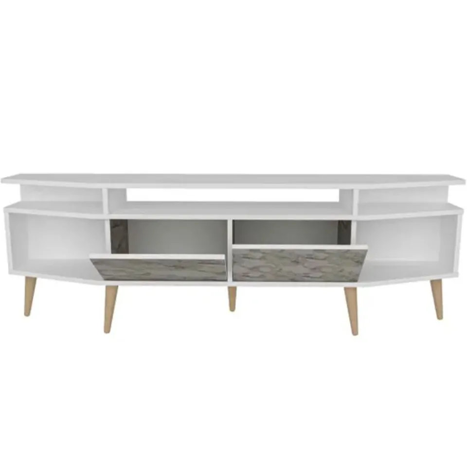 BOXED DECOROTIKA DENNIS TV STAND TV UNIT FOR TVS UP TO 65" - WHITE MARBLE EFFECT AND WHITE (1 BOX)