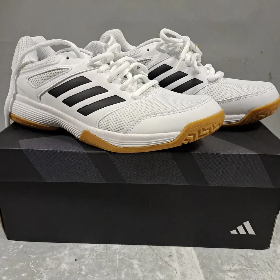 BOXED PAIR OF ADIDAS SPEEDCOURT WOMEN'S SHOES IN WHITE/BLACK UK SIZE 5