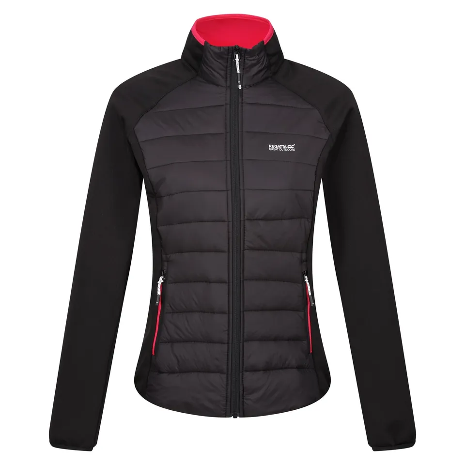 REGATTA RWN298 CLUMBER V HYBRID JACKET BLACK/PINK POTION SIZE UK 8