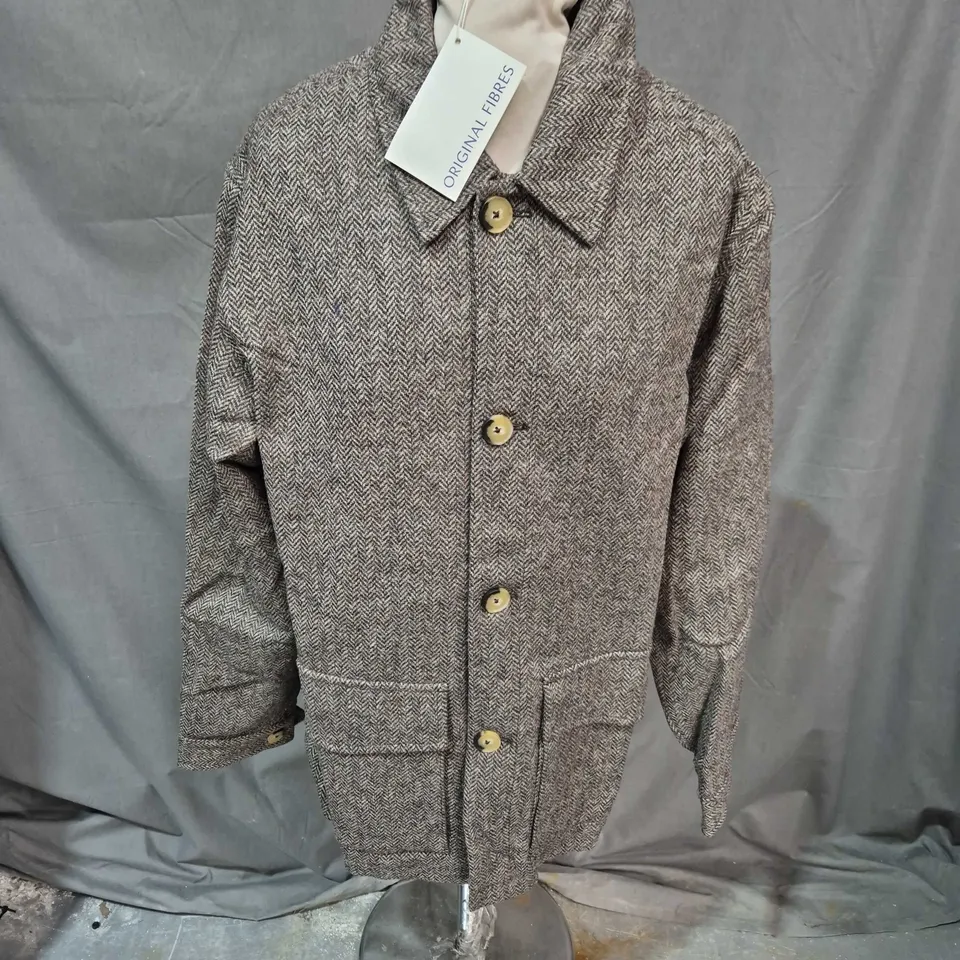 ORIGINAL FIBRES WOOL FIELD JACKET NATURAL HERRINGBONE - SMALL