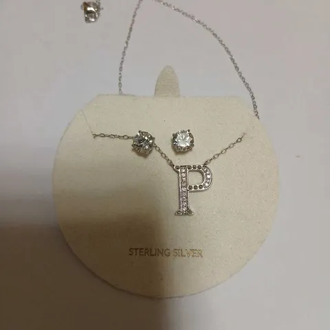 DIAMONIQUE 1.9CT TW INITIAL PENDANT & EARRING SET IN BAUBLE STERLING SILVER 