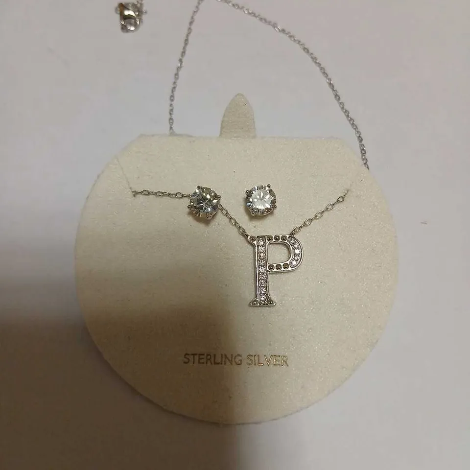 DIAMONIQUE 1.9CT TW INITIAL PENDANT & EARRING SET IN BAUBLE STERLING SILVER 