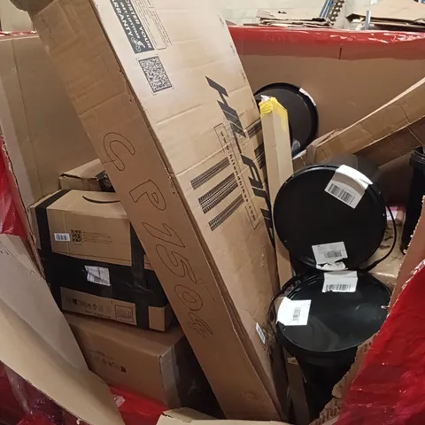 PALLET OF ASSORTED HOUSEHOLD GOODS AND PRODUCTS TO INCLUDE; BIKE, GYM EQUIPMENT, BOXED FURNITURE ETC