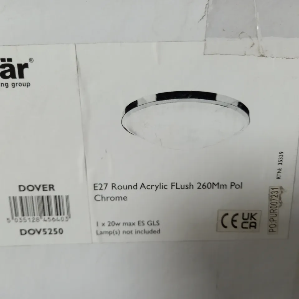 BOXED DAR LIGHTING DOVER E27 ROUND ACRYLIC FLUSH LIGHT IN CHROME