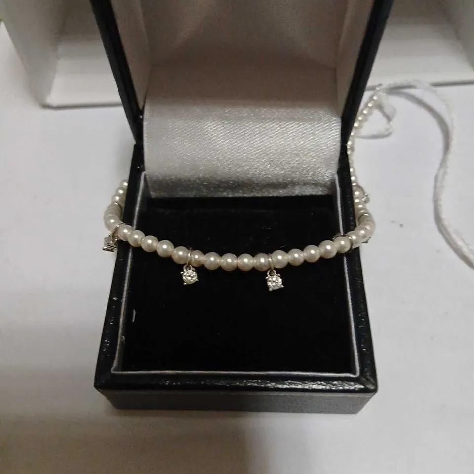 DIAMONIQUE 0.43CT TW MULTI STONE SHELL PEARL BRACELET STERLING SILVER 