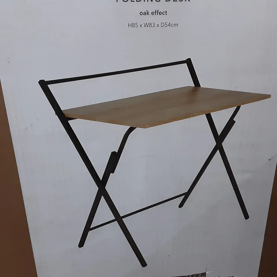 BOXED EVELYN FOLDING DESK IN OAK EFFECT - H85 X W83 X D54CM