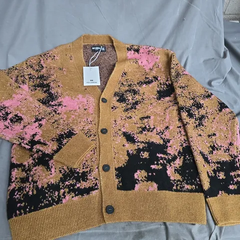 PULL & BEAR V-NECK BROWN PATTERNED CARDIGAN - S-M