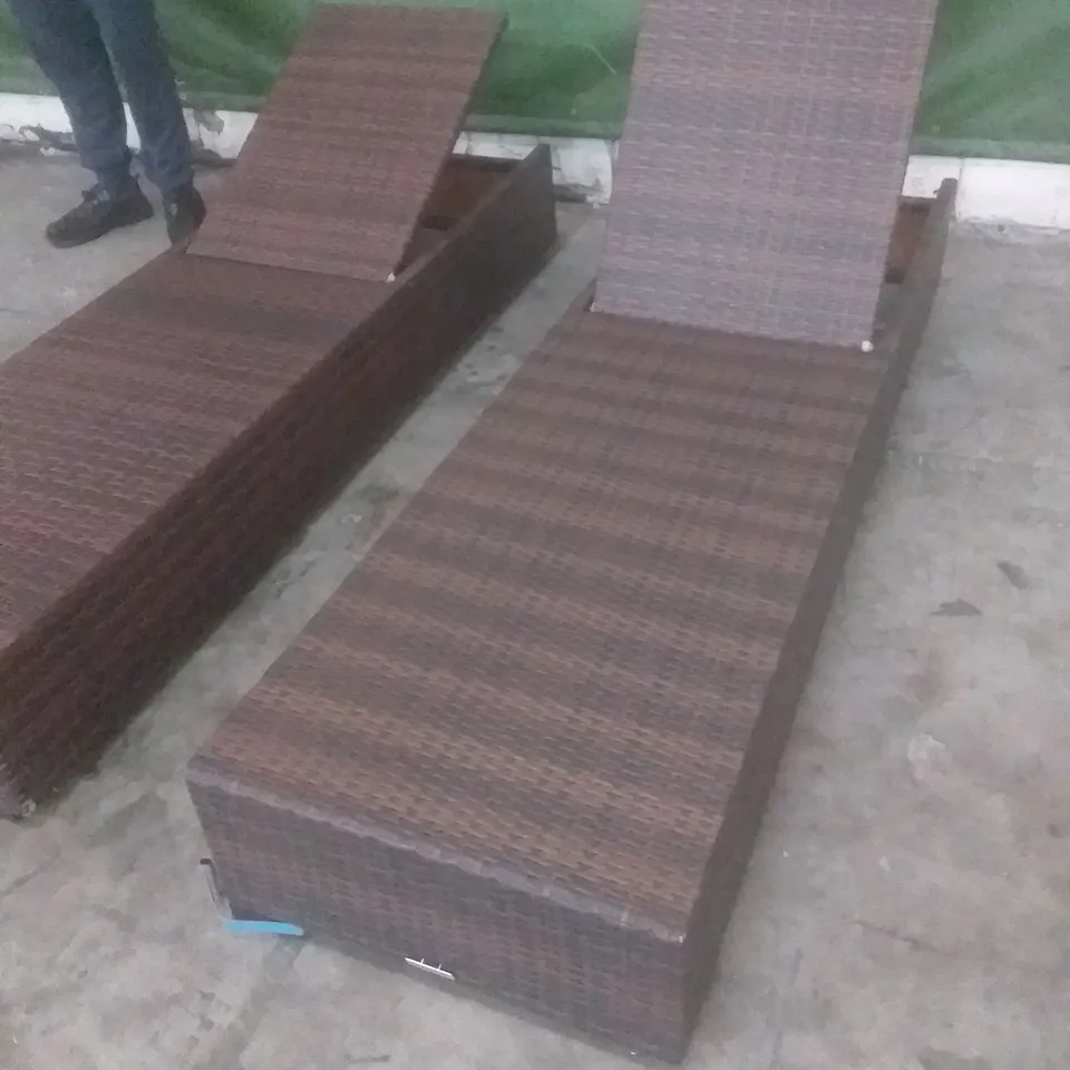 X2 RATTAN EFFECT SUNLOUNGERS BROWN