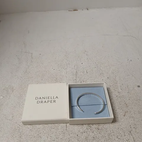 BOXED DANIELLA DRAPER SILVER TONE OPEN CUFF BRACELET