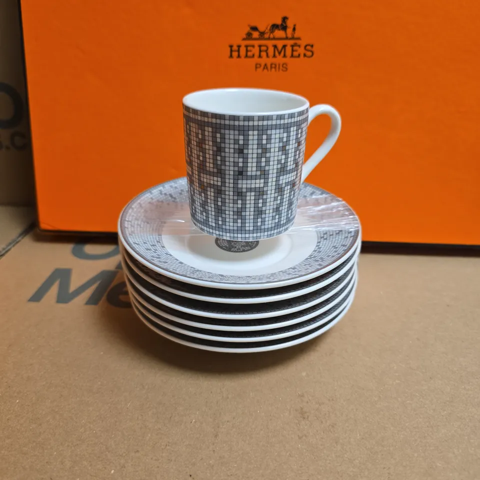 BOXED HERMES PARIS CUP & SAUCER SET INCLUDES - 6 SAUCERS 6 CUPS