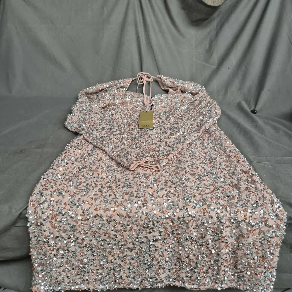 COAST BELLA SEQUIN DRESS BLUSH – UK 12