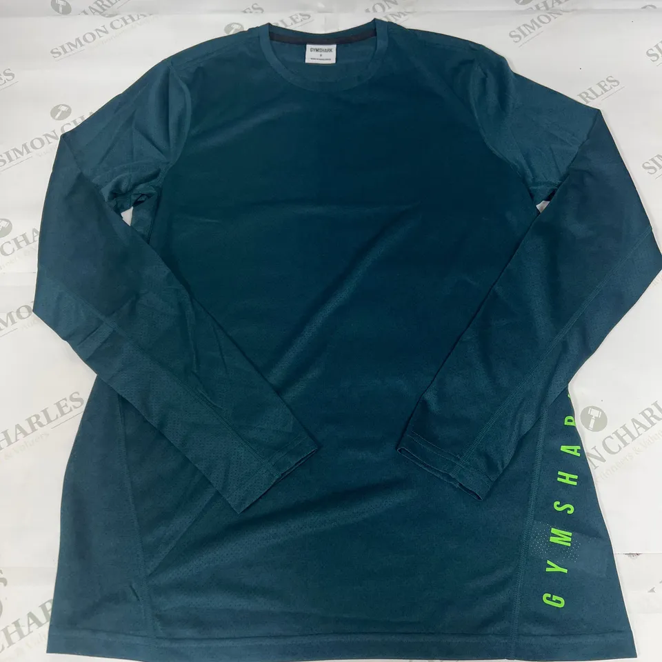 GYMSHARK LONG SLEEVED SPORTS TOP IN WINTER TEAL SIZE S