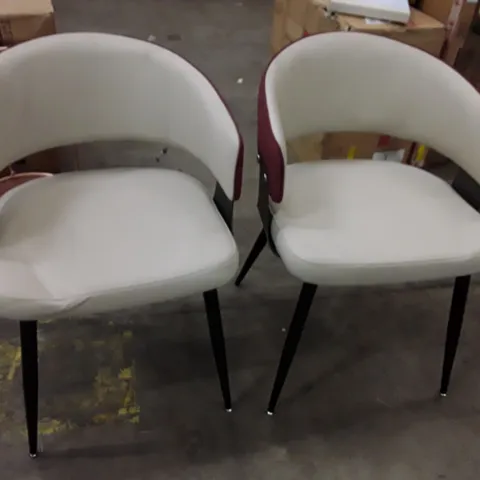 SET OF 2 FAUX LEATHER DINNING CHAIRS - CREAM/BURGUNDY