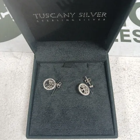 TUSCAN SILVER STERLING SILVER TREE MOTIF EARRINGS IN BOX
