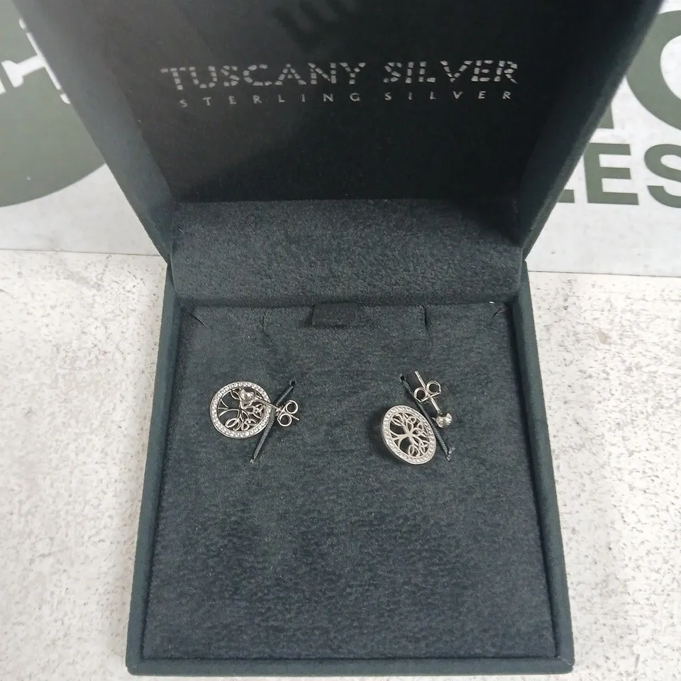 TUSCAN SILVER STERLING SILVER TREE MOTIF EARRINGS IN BOX