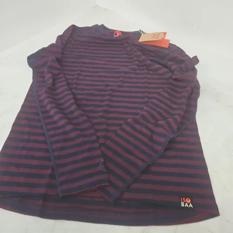 ISOBAA MEN'S MERINO STRIPE LONG SLEEVE CREW – NAVY/WINE, SIZE M