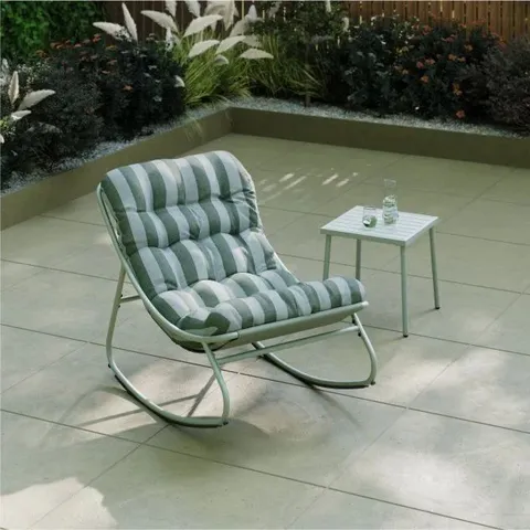 BOXED CHARLES BENTLEY PORTO ROCKING CHAIR WITH GREEN STRIP CUSHION - GREEN/WHITE (1 BOX)