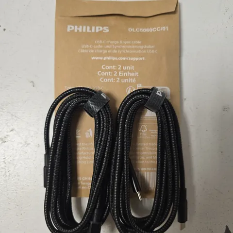 PACK OF 2 PHILIPS USB-C CHARGE & SYNC CABLES β USB-C TO USB-C, 2 M