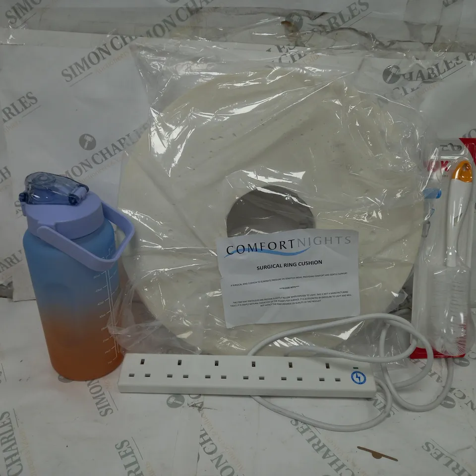 APPROXIMATELY 15 ASSORTED ITEMS TO INCLUDE COMFORT NIGHTS SURGICAL CUSHION RING, EXTENSION LEAD, 2000ml BOTTLE, ETC