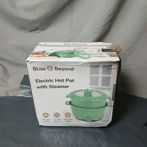 BLISS AND BEYOND ELECTRIC HOT POT WITH STEAMER BOXED
