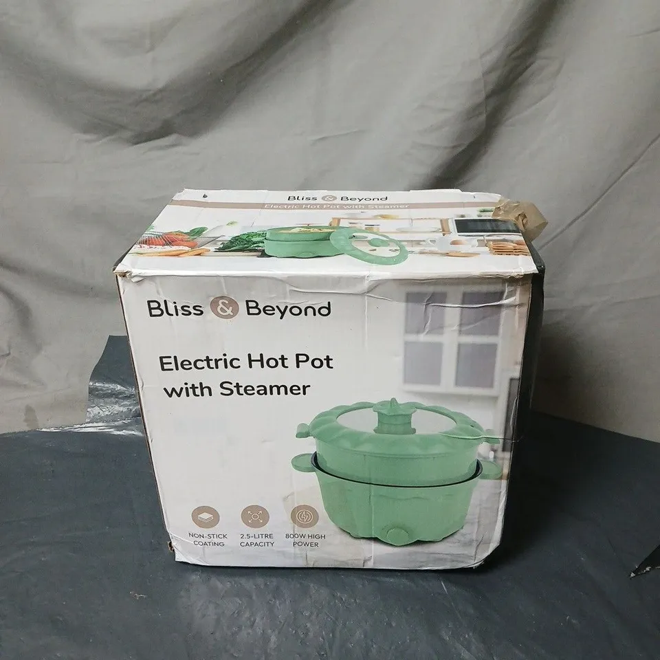 BLISS AND BEYOND ELECTRIC HOT POT WITH STEAMER BOXED