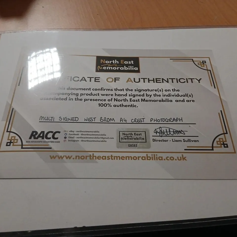 WEST BROMWICH ALBION MULTI-SIGNED CLUB CREST– CERTIFICATE OF AUTHENTICITY