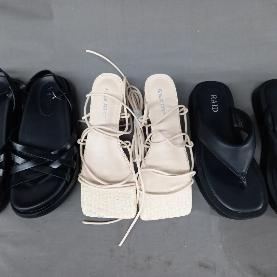 BOX OF APPROXIMATELY 15 ASSORTED PAIRS OF SHOES AND FOOTWEAR ITEMS IN VARIOUS STYLES AND SIZES TO INCLUDE TOPSHOP, PUBLIC DESIRE, RAID, ETC - COLLECTION ONLY