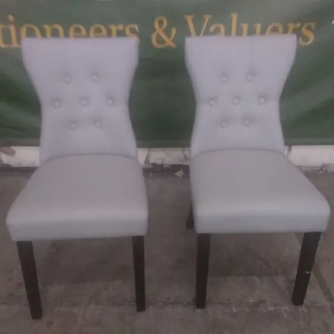 SET OF 2 NEW KENSINGTON LIGHT GREY LEATHER BUTTON BACK DINING CHAIRS (BLACK LEG)