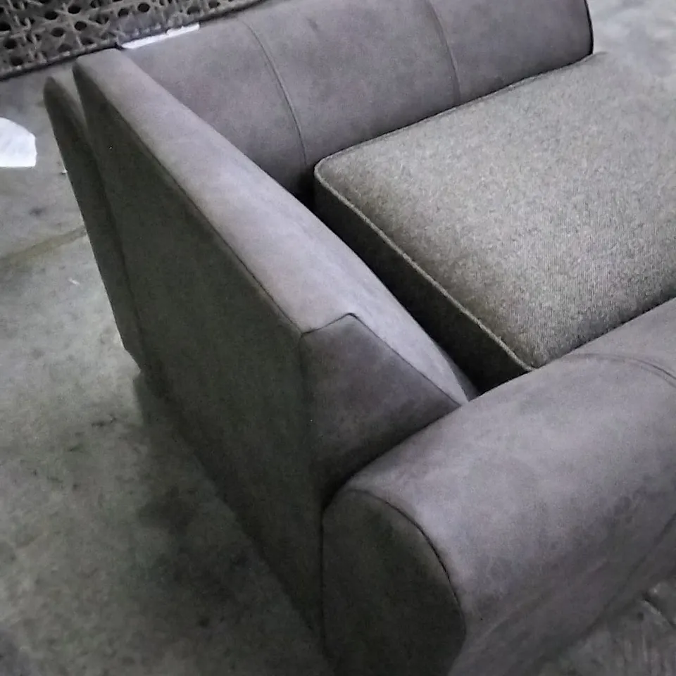 DESIGNER BROWN LEATHER ARMCHAIR WITH GREY CUSHION
