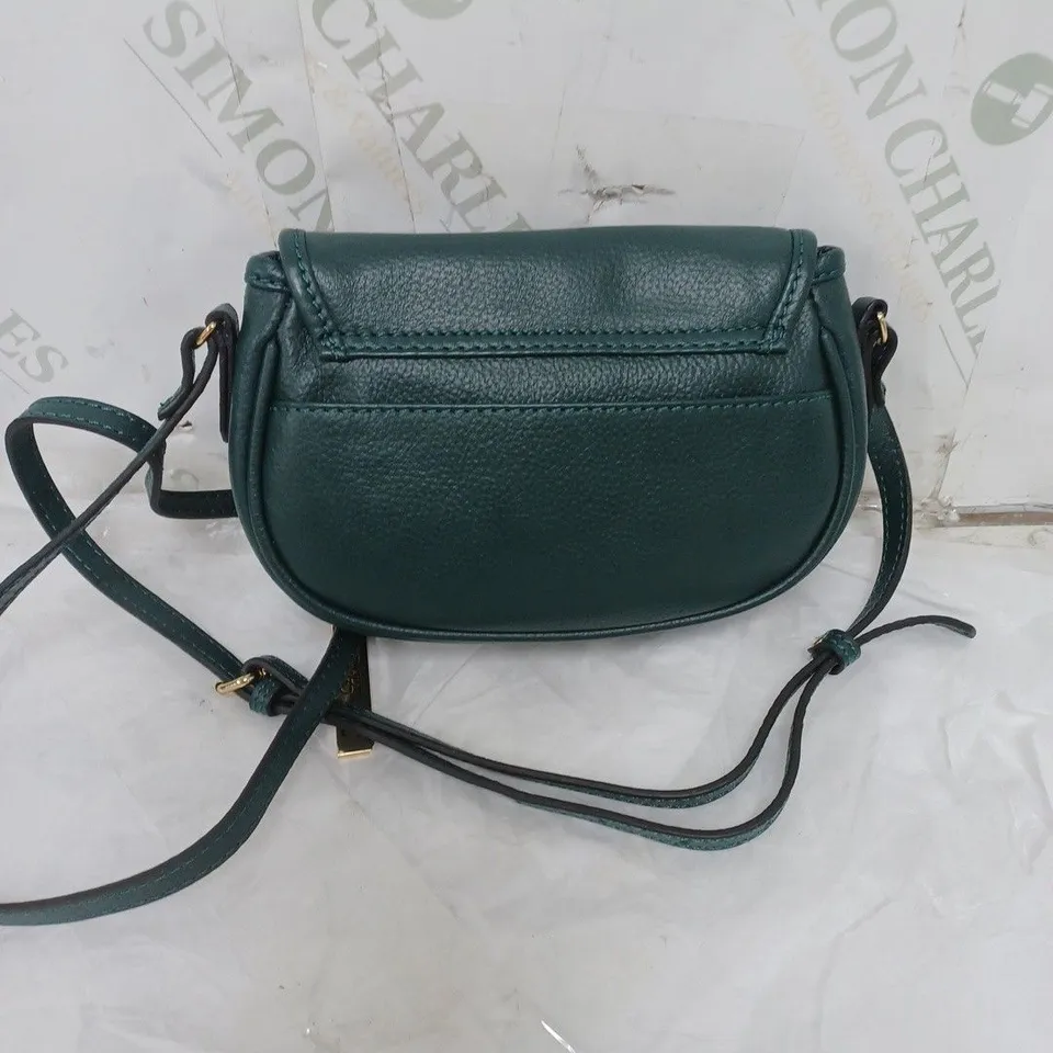 LADIES ASHWOOD SMALL HANDBAG GENUINE LEATHER WITH FLORAL PATTERNED LINING DARK GREEN
