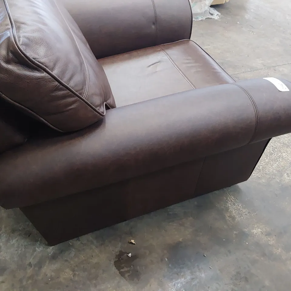 QUALITY BRITISH DESIGNER LOUNGE Co. SCROLL ARM EASY CHAIR DISTRESSED BROWN LEATHER 