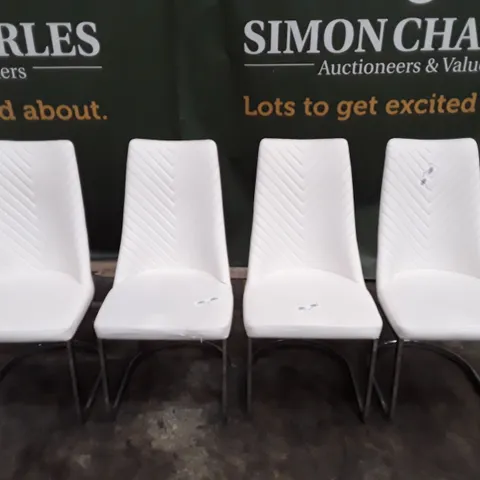 SET OF 4 WHITE LEATHER DINING CHAIRS