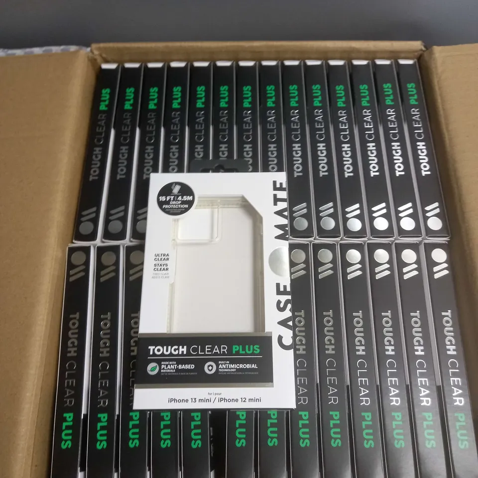 BOX OF APPROXIMATELY 56 CASEMATE TOUGH CLEAR PLUS IPHONE 13 MINI/IPHONE 12 MINI PHONE CASES 