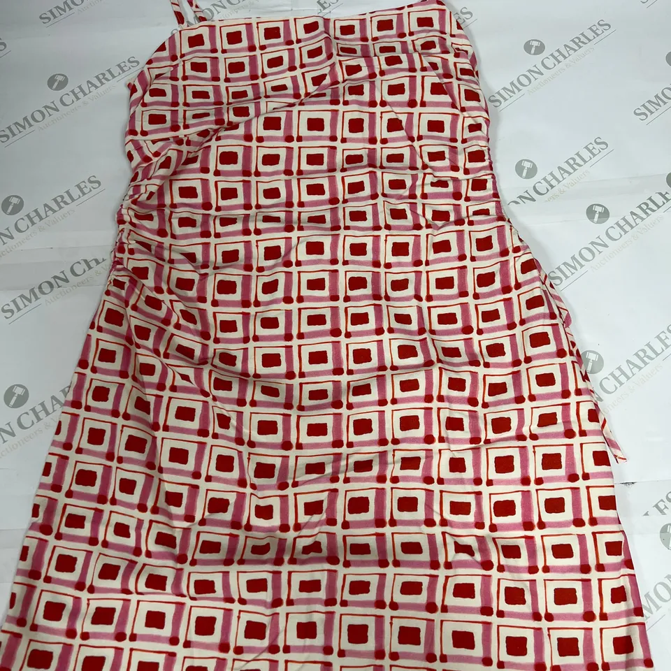 ZARA STRAPPED PATTERNED MIDI DRESS IN PINK SIZE XXL