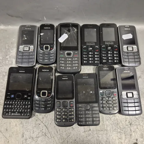 APPROXIMATELY 12 ASSORTED PHONES TO INCLUDE ALCATEL ONETOUCH, NOKIA 3109C, NOKIA RM-543, ETC