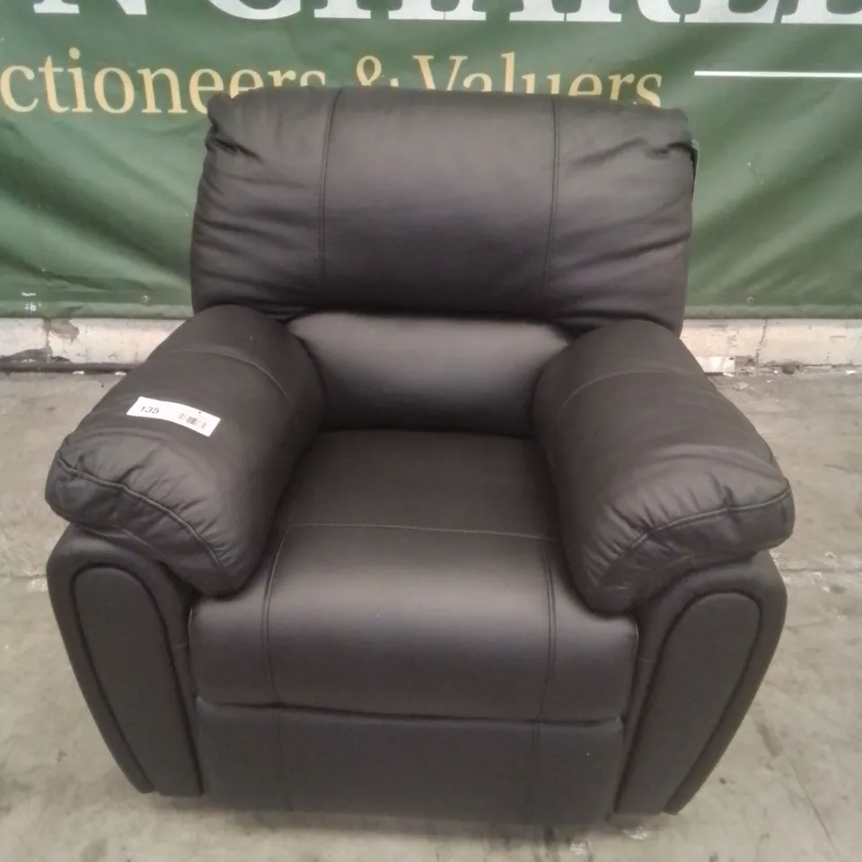 DESIGNER LEIGHTON MANUAL RECLINING EASY CHAIR BLACK LEATHER 