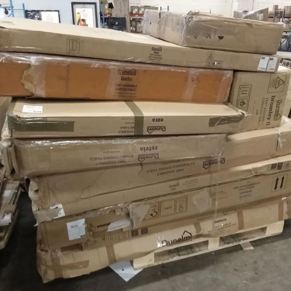 PALLET OF ASSORTED INCOMPLETE DESIGNER FURNITURE PARTS AND PIECES 