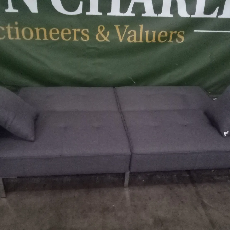 DESIGNER GREY FABRIC CLICK CLACK SOFABED WITH STYLISH CHROME FEET