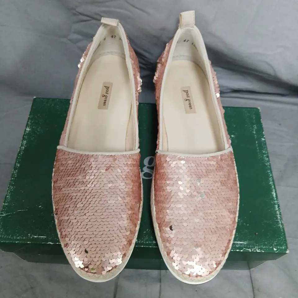 PAUL GREEN ROSE PINK SEQUIN SLIP-ON SHOES – UK 6 (BOXED)