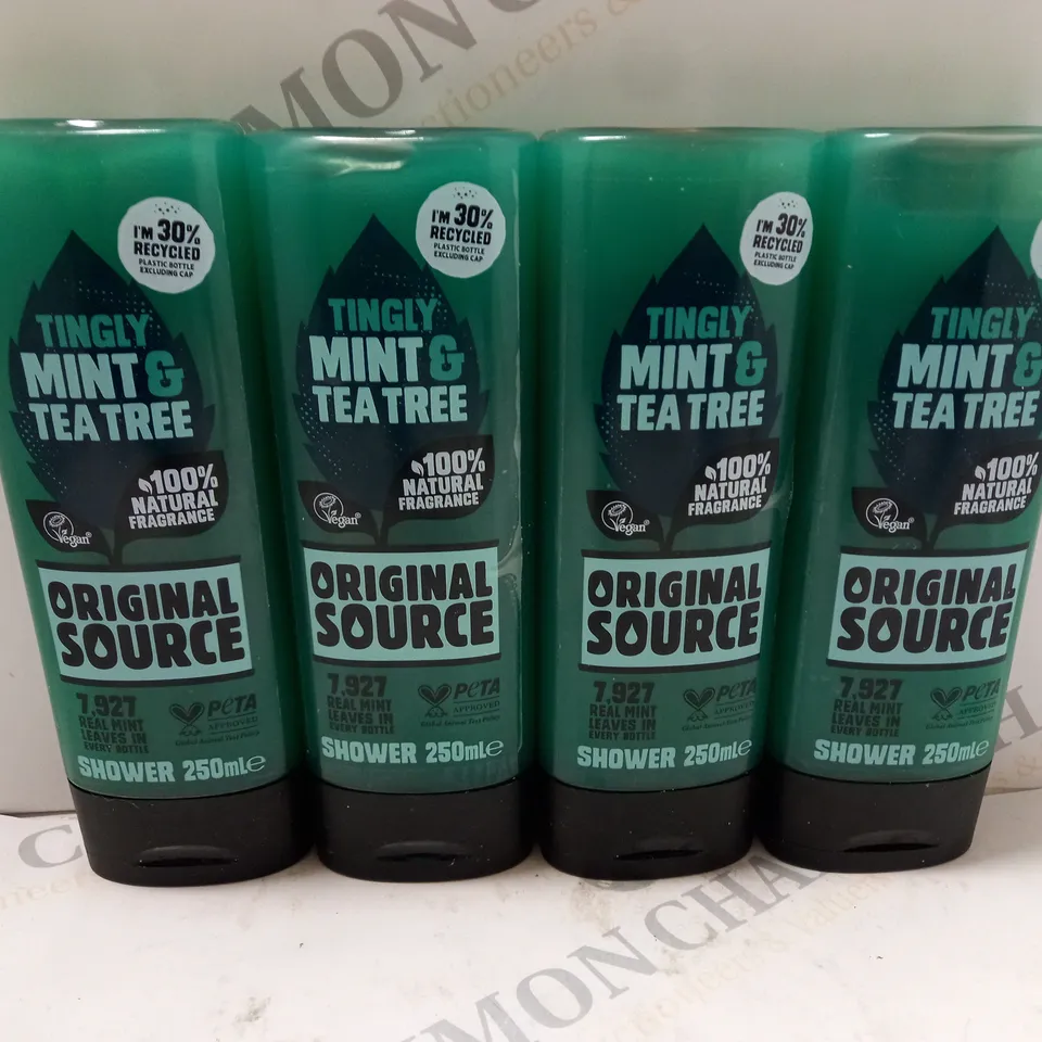 SET OF 4 X 250ML BOTTLES OF ORIGINAL SOURCE SHOWER GEL TINGLY MINT & TEA TREE