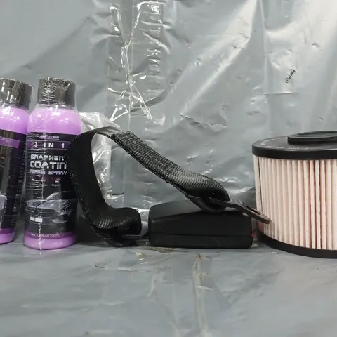 APPROXIMATELY 15 ASSORTED CAR ACCESSORIES ITEMS TO INCLUDE GRAPHENE COATING REPAIR SPRAY, BOSCH N2120 FUEL FILTER, ETC - COLLECTION ONLY