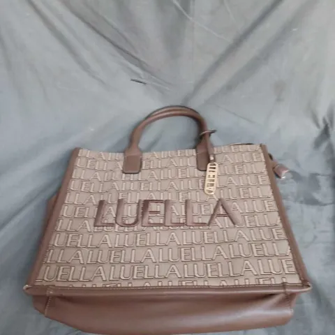 LUELLA JACQUARD BRANDED LARGE TOTE BAG IN CHOCOLATE BROWN