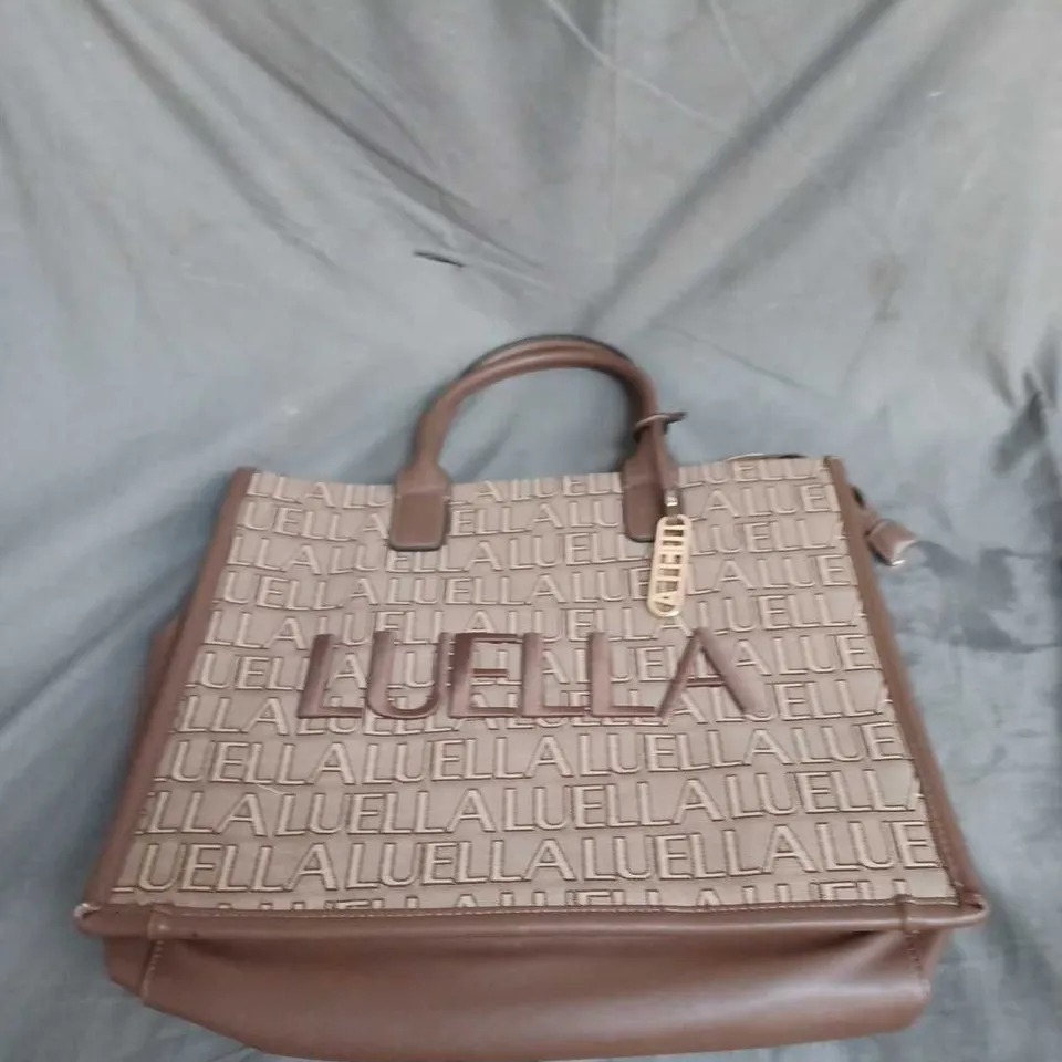 LUELLA JACQUARD BRANDED LARGE TOTE BAG IN CHOCOLATE BROWN